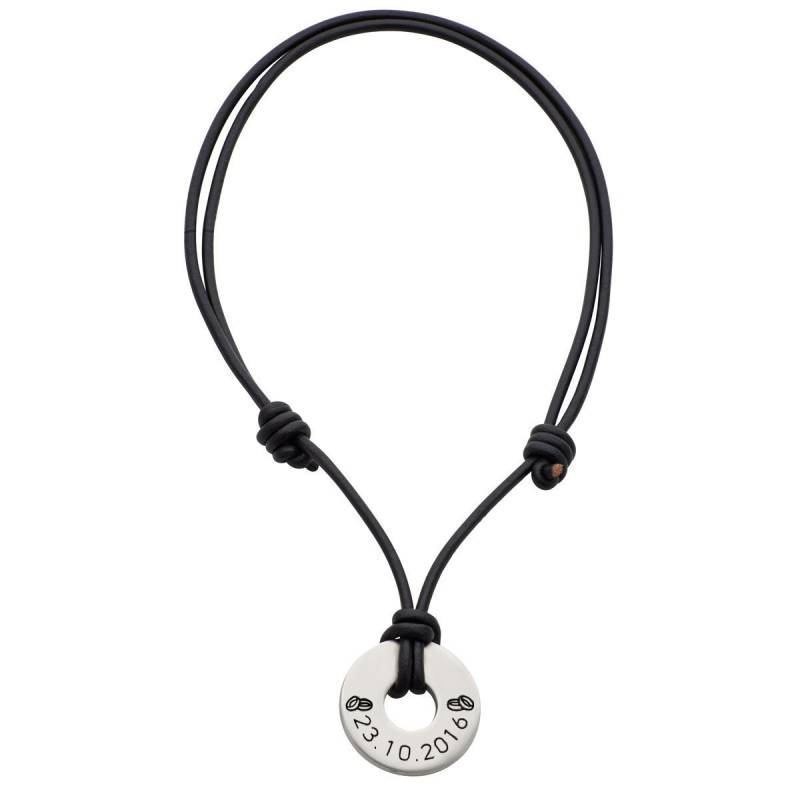 Halskette Wunschgravur Mit Schwarzem Lederband von Siegtaler
