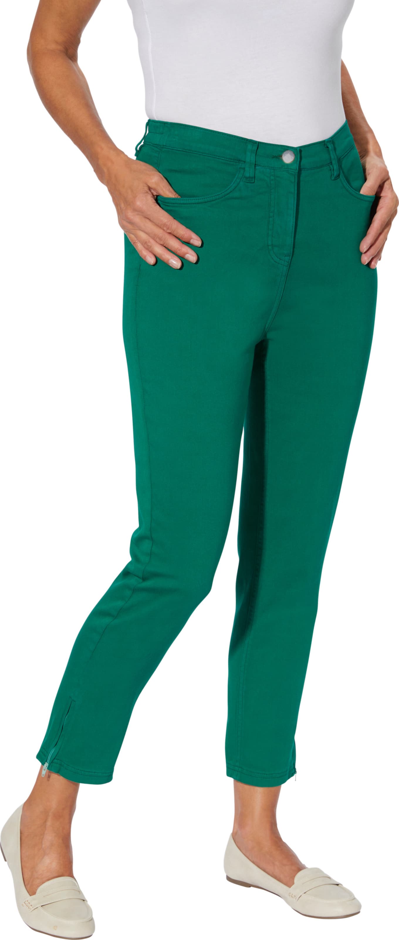 Sieh an! Damen 7/8-Jeans mit seitlichen Reißverschlüssen, grün von Sieh an!