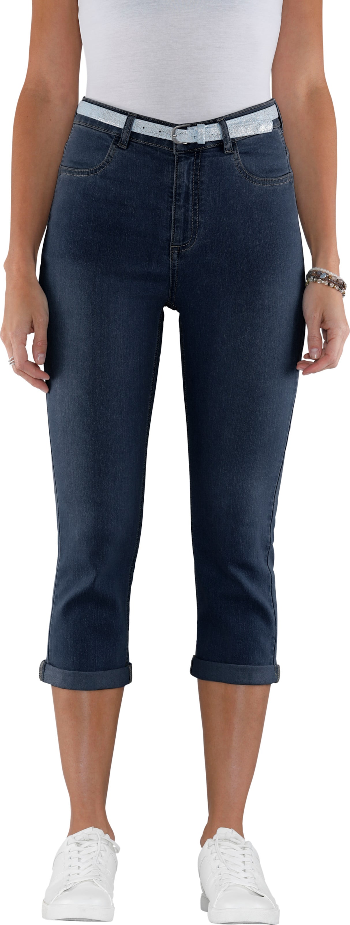 Sieh an! Damen Caprijeans inkl. Glitzer-Gürtel, Stretch-Qualität, blue-stone-washed von Sieh an!