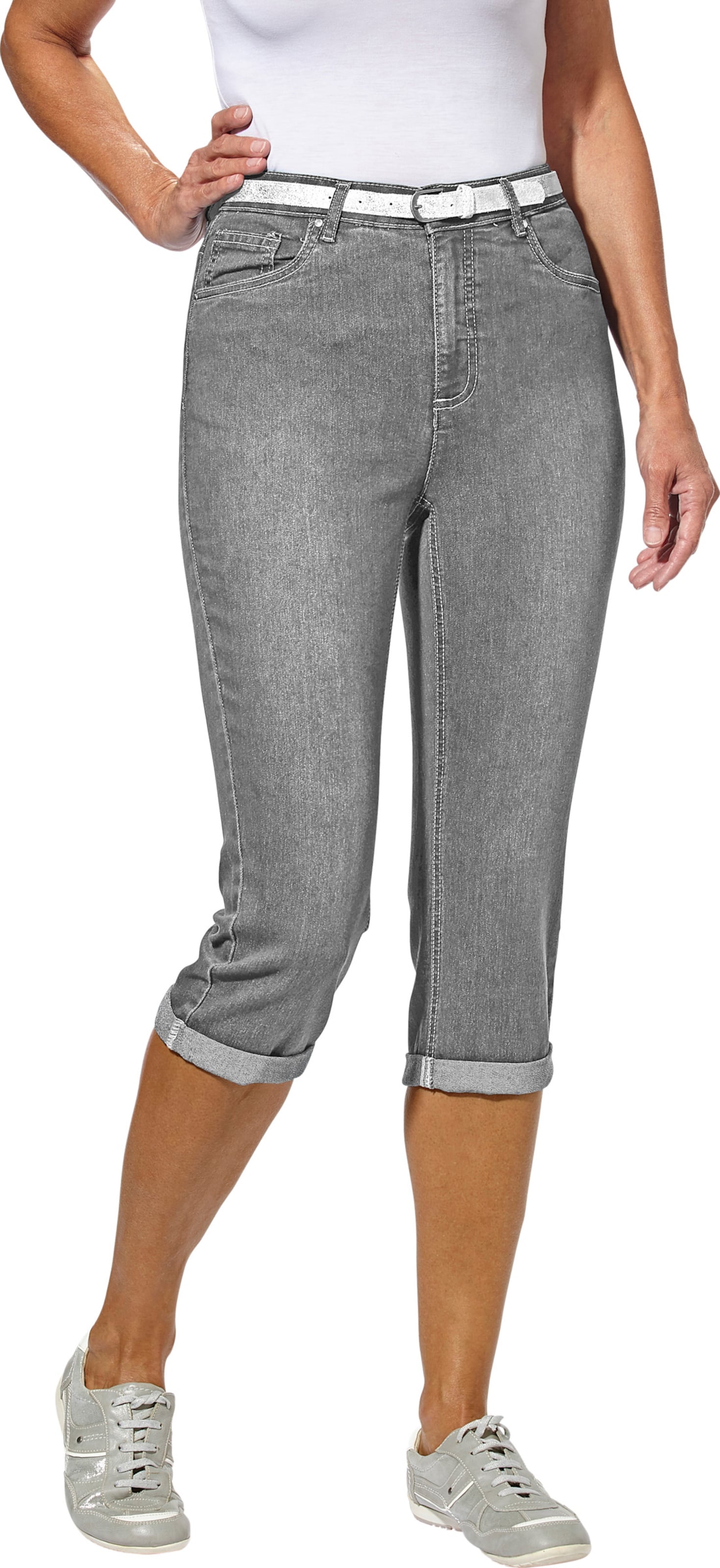 Sieh an! Damen Caprihose inklusive Gürtel, grey denim von Sieh an!