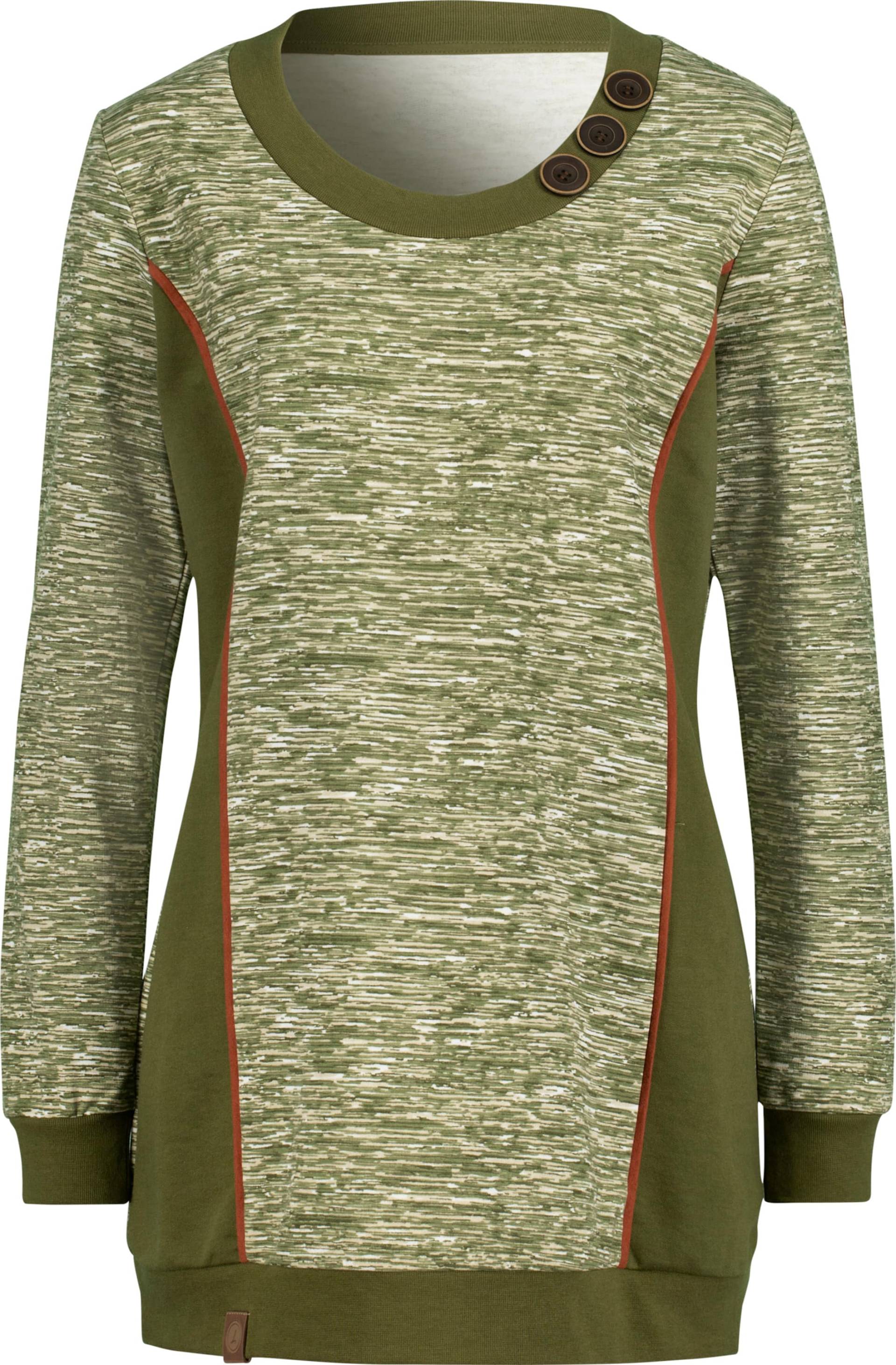 Sieh an! Damen Sweatshirt in Longform, olive-weiß-meliert von Sieh an!