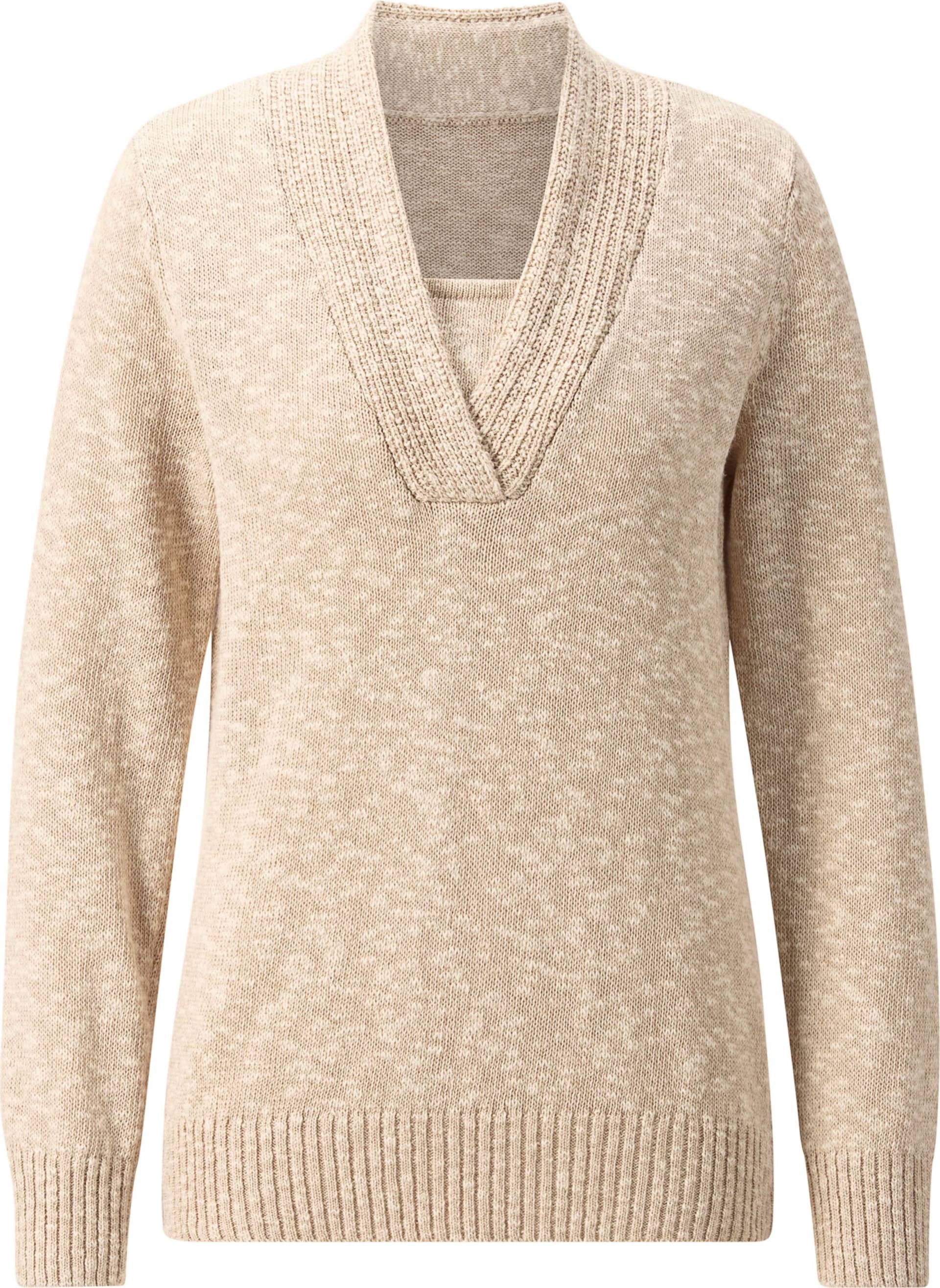 Sieh an! Damen V-Ausschnitt-Pullover beige-meliert von Sieh an!