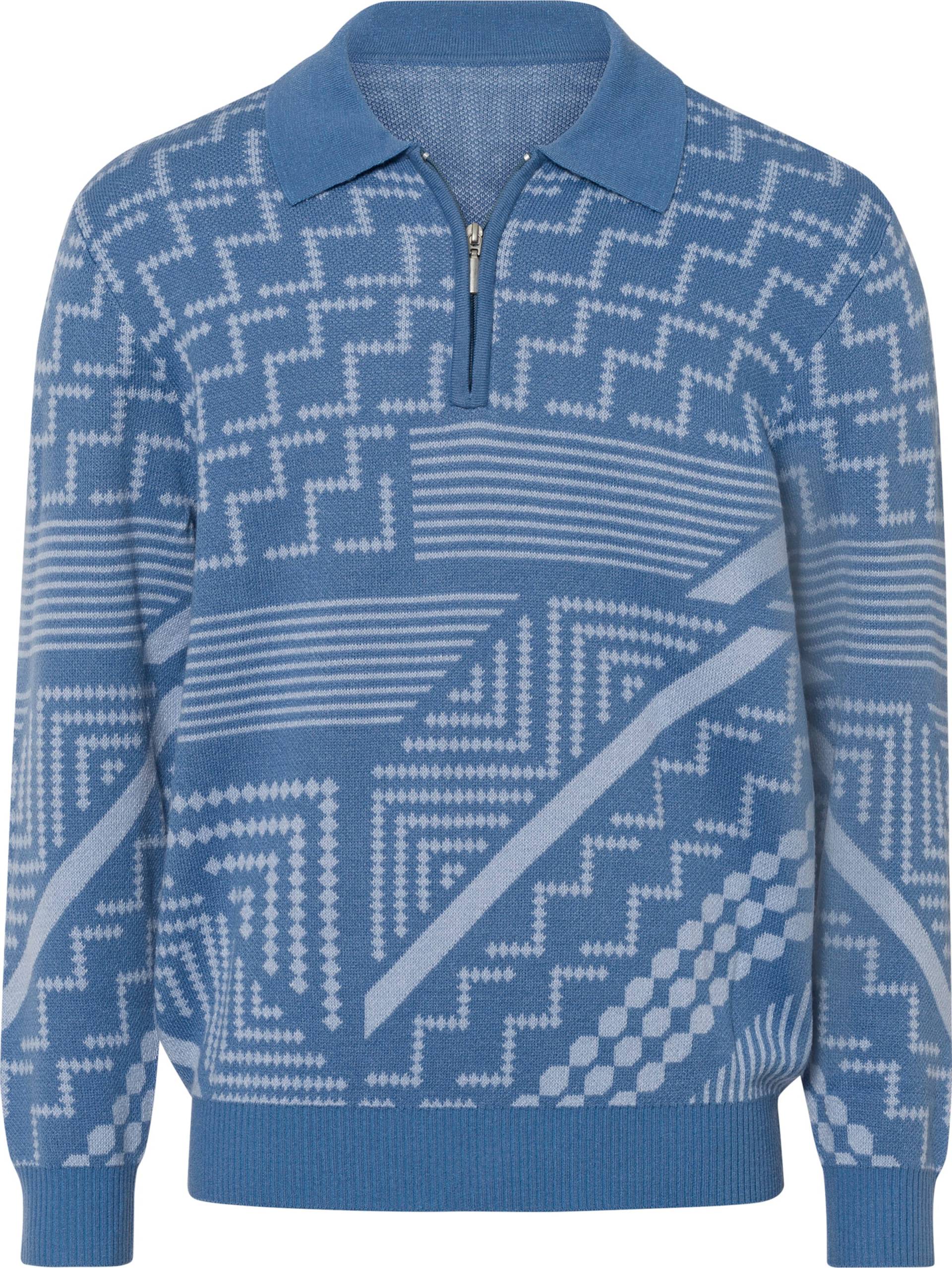 Sieh an! Herren Polopullover mittelblau-bleu-gemustert von Sieh an!