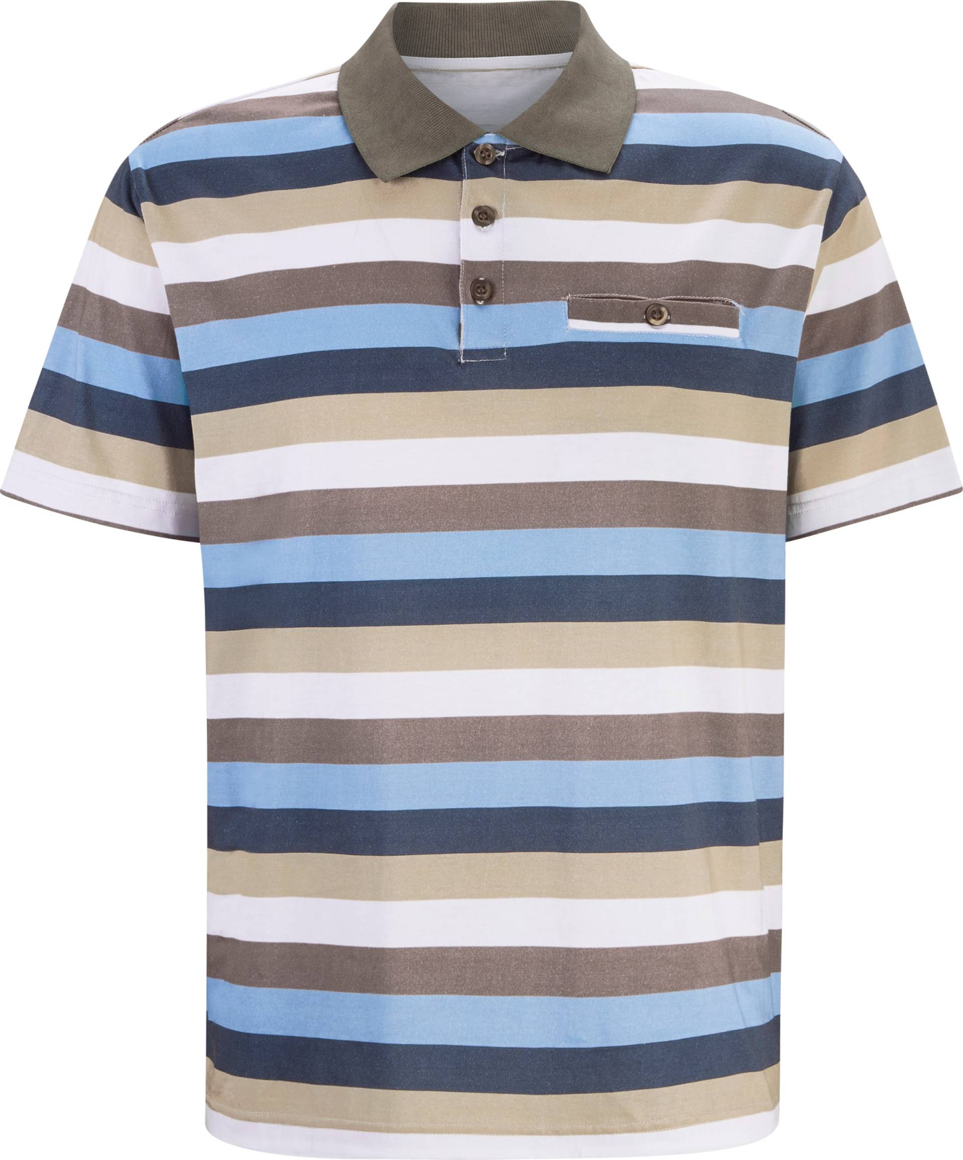 Sieh an! Herren Poloshirt taupe-beige-eisblau-gestreift von Sieh an!