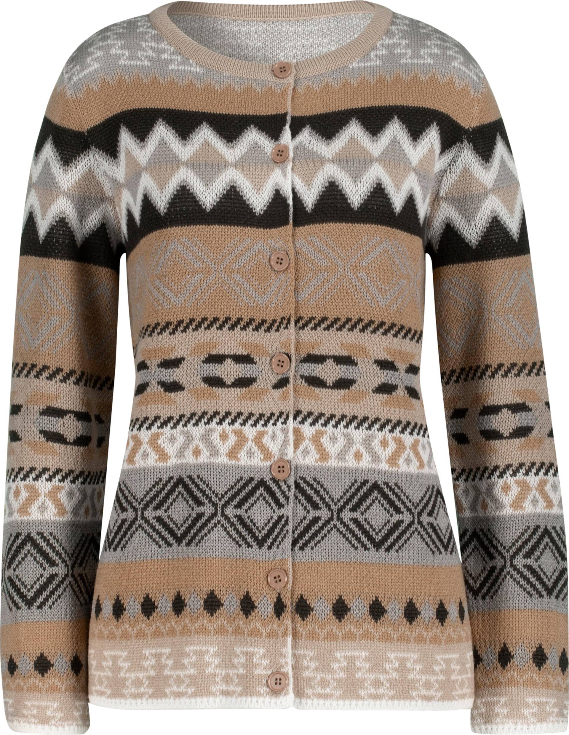 Sieh an! Damen Jacquard-Strickjacke camel-steingrau-gemustert von Sieh an!