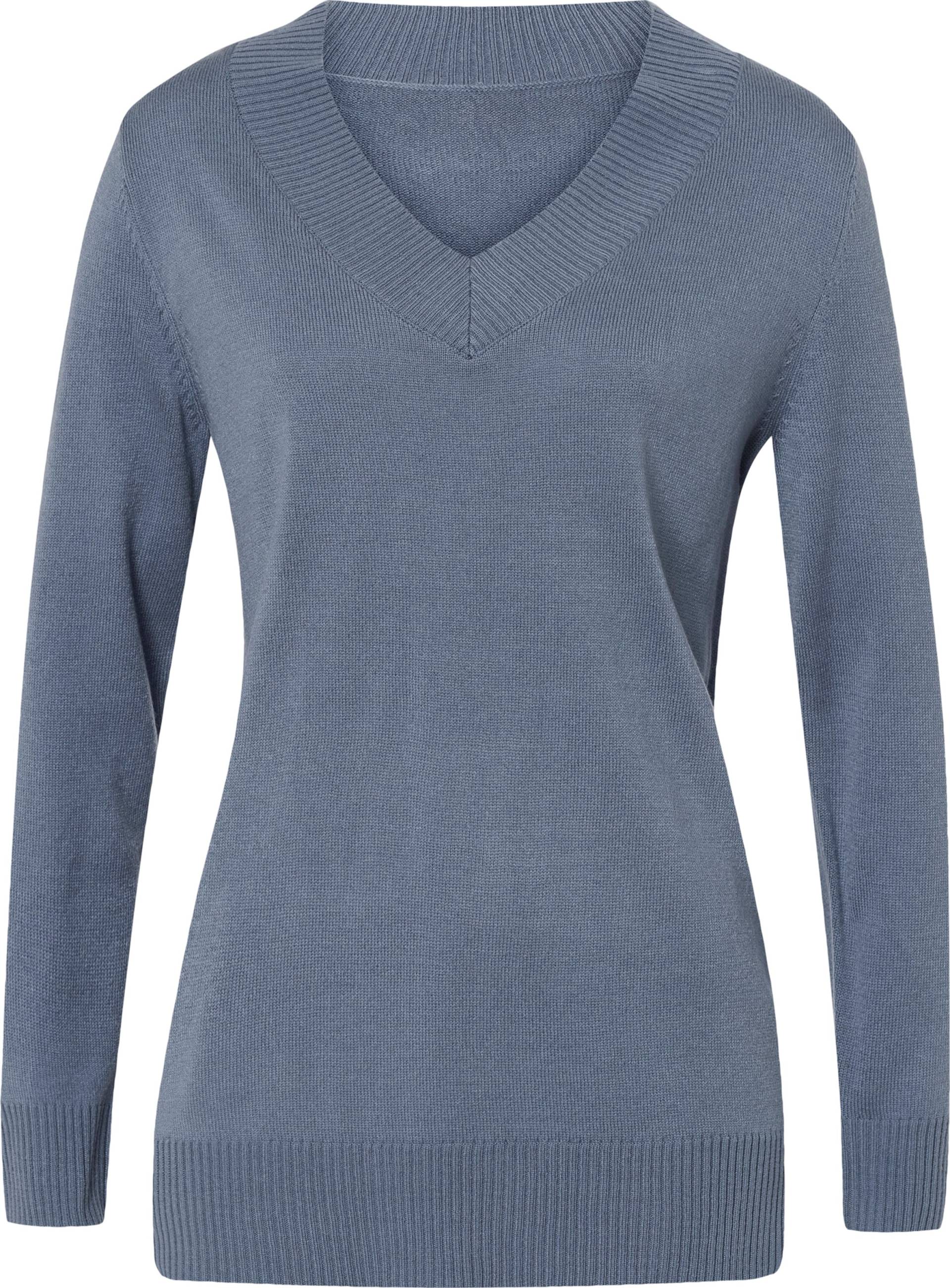 Sieh an! Damen V-Ausschnitt-Pullover in etwas längerer Form, taubenblau von Sieh an!