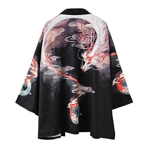 Damen Frühling-Sommer Drache-Druck Kimono Cardigan Japan Happi Kimono Jacke Yukata Coat Ukiyoe Baggy Tops (S (Tag M), Schwarz 1) von Siehin