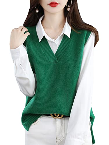 Damen Pullunder Strickweste V-Ausschnitt Casual Ärmelloser Tank Top Sweater Stricken Weste Für Business Freizeit von Siehin