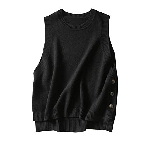 Damen Rundhals Pullunder Strickweste Stricken Weste Ärmellos Strick Casual Einfarbig Casual Tank Top Sweater Für Business Freizeit Ärmelloser Pullunder (Schwarz, L) von Siehin