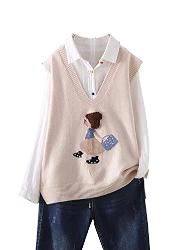 Damen V-Ausschnitt Pullunder Strickweste Casual Ärmellos Tank Top Sweater Ärmelloser Pullunder (Beige, M) von Siehin