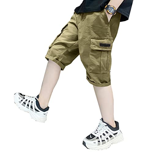 Jungen Cargoshorts Kinder Sommer Elastischer Bund Kurze Hose Baumwolle Shorts Strandshorts (122, Grün) von Siehin