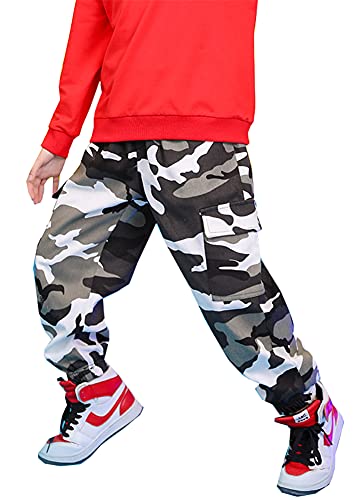 Kinder Cargohose Jogginghose Outdoor Freizeithosen Cargo Hose für Jungen Mädchen Street Hip Hop (Grau, 130-135) von Siehin
