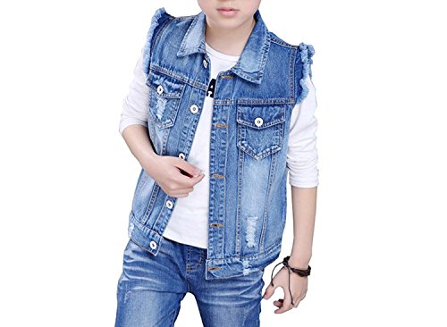 Kinder Jungen Ärmellose Jeansjacke Jeansweste Denim Slim Fit Outwear Mantel (140 for Height 125-135cm) von Siehin