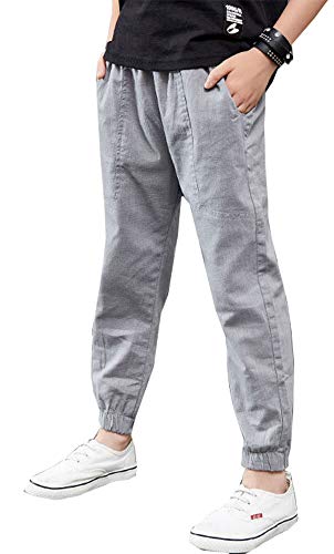 Kinder Jungen Frühling-Sommer Elastischer Bund Leinenhose Stoffhose Freizeithose (120 for Height 110-115cm, Grau) von Siehin