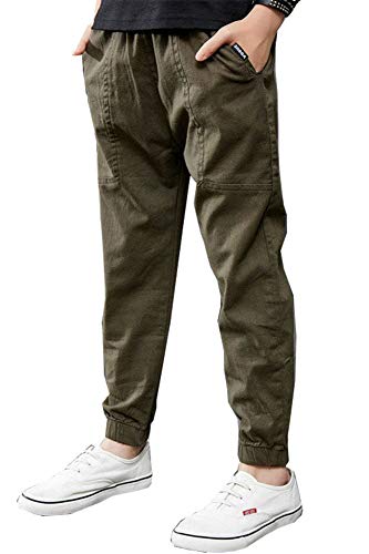 Kinder Jungen Frühling-Sommer Elastischer Bund Leinenhose Stoffhose Freizeithose (160 for Height 150-155cm, Grün) von Siehin