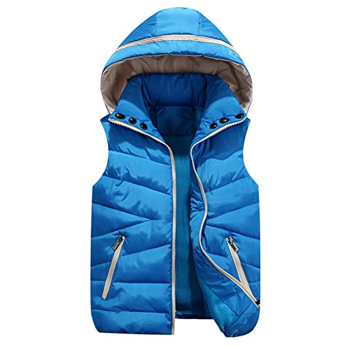 Kinder Jungen Mädchen Kapuzenweste Daunenweste Warm Herbst Winter Reißverschluss Kapuze Weste Ärmellos Winterjacke (Blau, 146) von Siehin