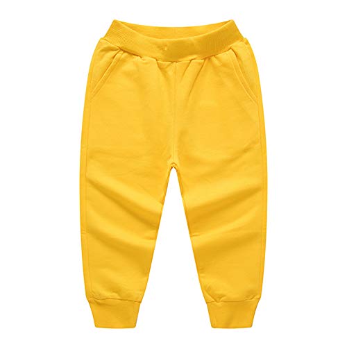 Kinder Jungen Mädchen Sporthose Baumwolle Freizeithose Jogginghose (Gelb, 110-115) von Siehin