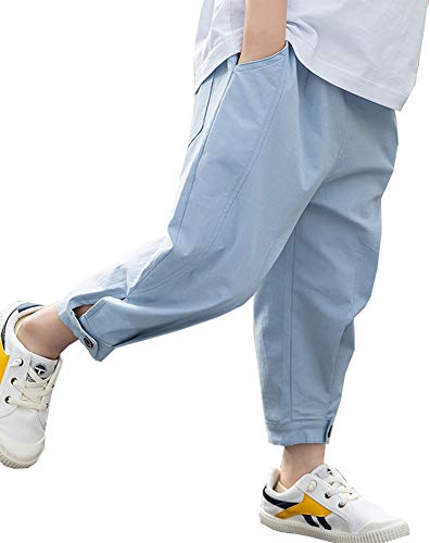 Kinder Jungen Sommer Baumwolle Hose Elastischer Bund Capri Haremshose Jogginghose Freizeithose (Blau, 120 for Height 110-115cm) von Siehin