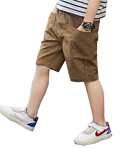 Kinder Jungen Sommer Baumwolle Kurze Hose Casual Shorts Elastischer Bund Strandshorts (Braun, 130-135) von Siehin