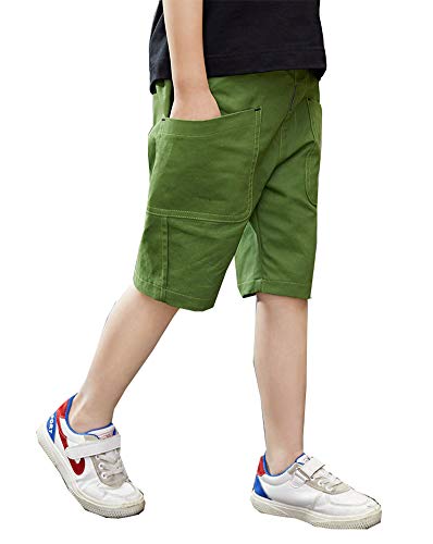 Kinder Jungen Sommer Baumwolle Kurze Hose Casual Shorts Elastischer Bund Strandshorts (Grün, 150-155) von Siehin