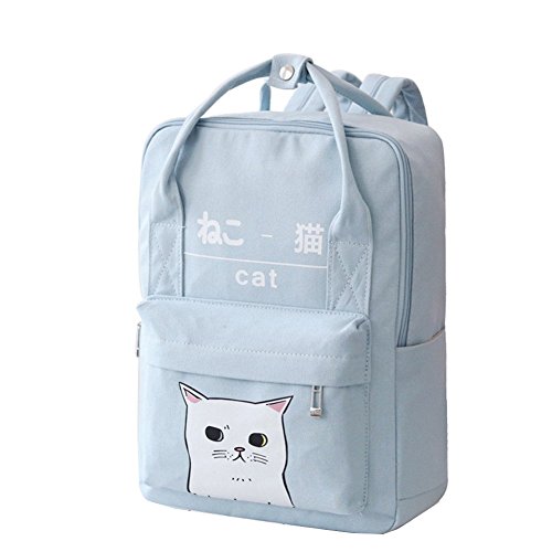 Rucksack in japanischem und koreanischem Stil, mit Kawaii-Katze, für Damen und Mädchen (Hellblau, L) von Siehin