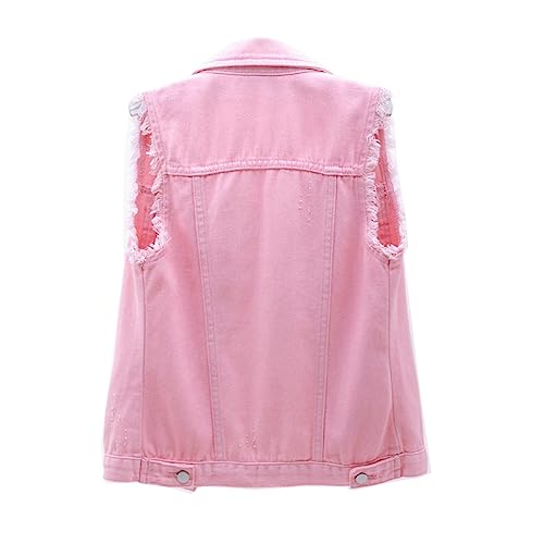 Siehin Damen Jeansweste Button Up Denim Weste Ärmellos Jeansjacke Beiläufige Jeansweste (Rosa, 42) von Siehin