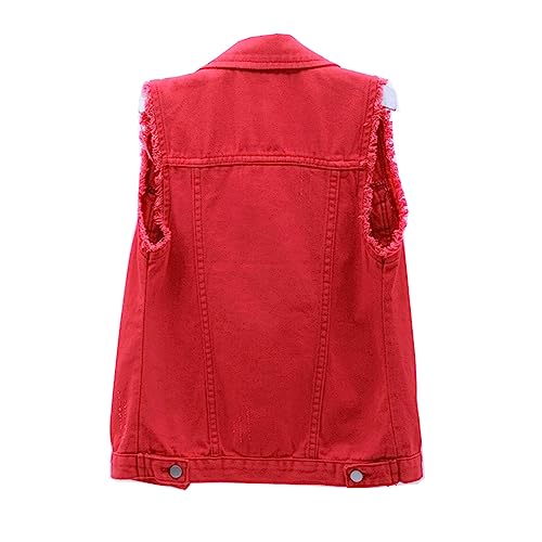 Siehin Damen Jeansweste Button Up Denim Weste Ärmellos Jeansjacke Beiläufige Jeansweste (Rot, 40) von Siehin