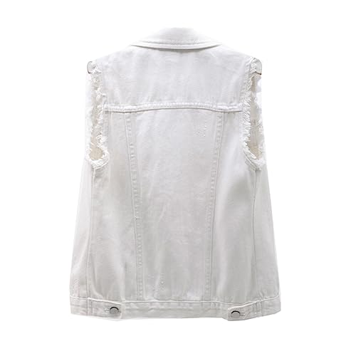 Siehin Damen Jeansweste Button Up Denim Weste Ärmellos Jeansjacke Beiläufige Jeansweste (Weiß, 44) von Siehin