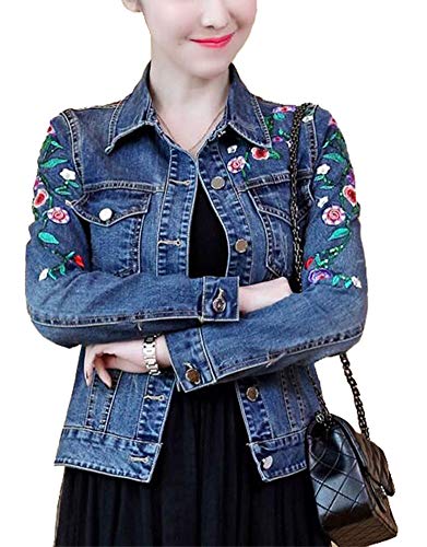 Siehin Damen Stickerei Denim Jeansjacke Übergangsjacke Jeans Mantel Outwear (32) von Siehin