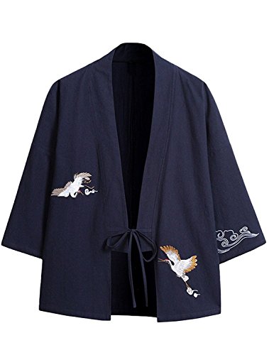 Siehin Herren Baumwolle Japan Happi Kimono Haori Jacke Übergangsjacke (EU L =Asia 2XL, Blau) von Siehin