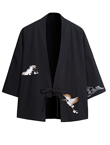 Siehin Herren Baumwolle Japan Happi Kimono Haori Jacke Übergangsjacke (EU XL =Asia 3XL, Schwarz) von Siehin