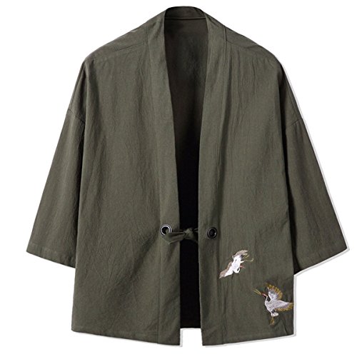 Siehin Herren Baumwolle Leinen Haori V-Kragen Kimono-Jacke (EU M =AISA XL, Grün) von Siehin