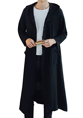 Siehin Herren Frühling-Sommer Casual Weinlese Baumwollleinen Kapuzemantel Poncho Kap Mantel Wolljacke (XS (Label M)) von Siehin