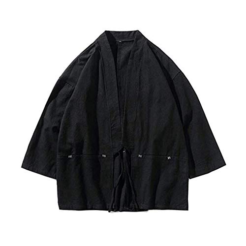Siehin Herren Frühling-Sommer Japan Happi Kimono Haori Jacke Übergangsjacke Baumwolle Mäntel (2XL (Label 5XL), Schwarz) von Siehin