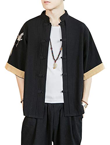 Siehin Herren Japan Happi Kimono Haori Jacke Übergangsjacke Sommerjacke Leinen Mäntel Tops (Schwarz, XL/Tag 4XL) von Siehin