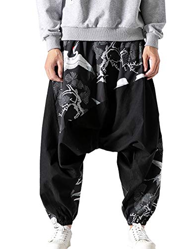 Siehin Herren Vintage Baggy Elastisch Taille Haremshose Casual Streetwear Leinenhose Strandhosen Jogginghose Pumphose (L/Tag 2XL) von Siehin