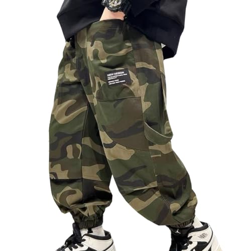 Siehin Jungen Cargohose Kinder Camouflage Jogginghose Freizeithose mit Elastischem Bund von Siehin