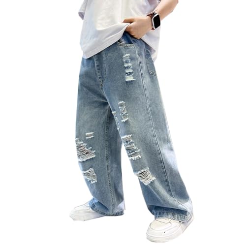 Siehin Jungen Destoryed Jeanshose Kinder Relaxed Jeans Denim Hose mit Loch Design von Siehin