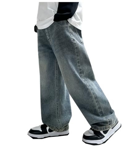 Siehin Jungen Mädchen Jeanshose Regular Denimhose Kinder Frühling Baggy Straight Jeans mit Elastischem Bund von Siehin