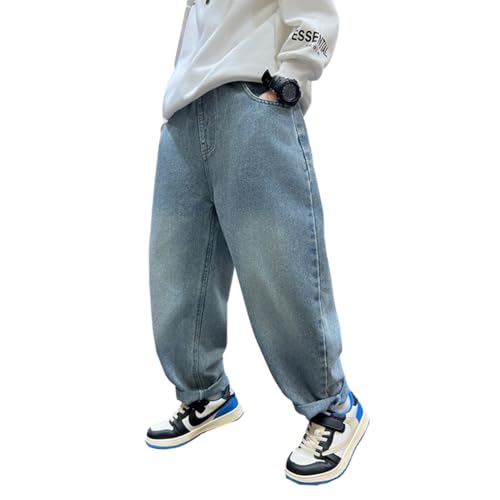 Siehin Jungen Straight Jeans Regular Denimhose Kinder Baggy Jeanshose mit Elastischem Bund von Siehin
