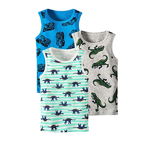 Siehin Jungen Unterhemden mit Dinosaurier-Mustern Kinder Mädchen Baumwolle Ärmellos Regenbogen-Mustern Tank Top 3er-Pack von Siehin