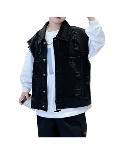 Siehin Jungen Zerrissene Jeansweste Kinder Denim Weste Casual Freizeit Jeansweste Ärmellos Jeansjacke von Siehin