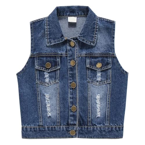 Siehin Kinder Jungen Jeansweste Denim Weste Ärmellos Jeansjacke Casual Destroyed Jeansweste für Freizeit von Siehin