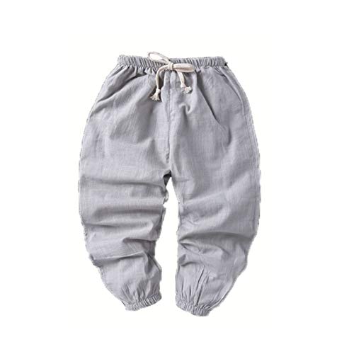 Siehin Kinder Jungen Mädchen Casual Sommerhose Leinenhose Elastischer Bund Freizeithosen Haremshose (100 for Height 90-95cm, Grau) von Siehin