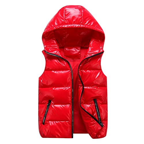 Siehin Kinder Jungen Mädchen Kapuzenweste Daunenweste Reißverschluss Warm Herbst Winter Kapuze Weste Ärmellos Winterjacke (Rot, 134) von Siehin