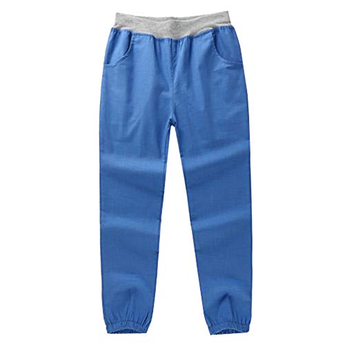 Siehin Kinder Jungen Sommerhose Leinenhose Jogginghose Freizeithosen (120 for Height 110-115cm, Blau) von Siehin