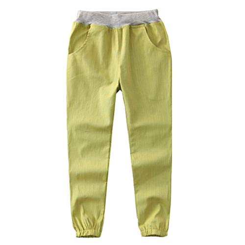 Siehin Kinder Jungen Sommerhose Leinenhose Jogginghose Freizeithosen (120 for Height 110-115cm, Gelb) von Siehin