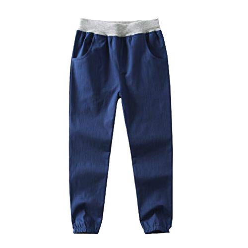 Siehin Kinder Jungen Sommerhose Leinenhose Jogginghose Freizeithosen (140 for Height 130-135cm, Dunkelblau) von Siehin