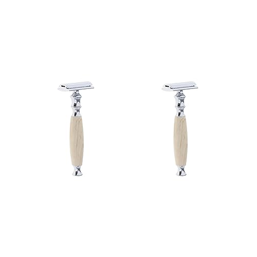 2er-Set Sicherheitsrasierer mit Holzgriff, Schnurrbart, 12,5 x 4,5 x 2,5 cm, Beige von Siepificius