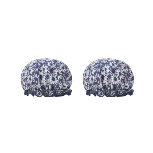 2er-Set weibliche Schlafmützen, mehrfarbig, für Mädchen, für Salon, Haushalt, mit marineblauen großen Blumen von Siepificius